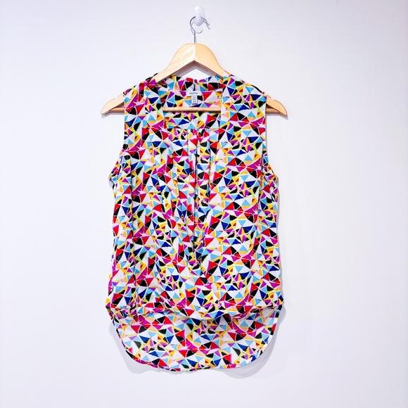 TRISTAN – Multicolored geometric asymmetrical sleeveless blouse | Summer top * - Picture 1 of 6